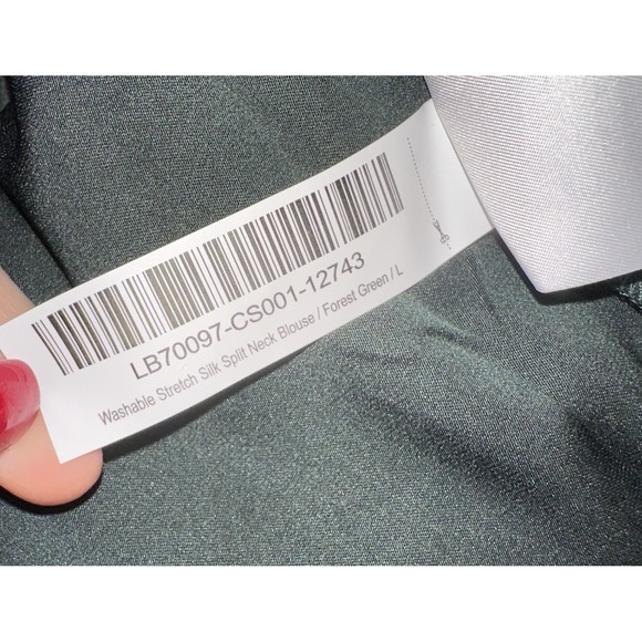 Quince Washable Stretch Silk Split Neck Blouse Forest Green Women's L - Picture 10 of 10